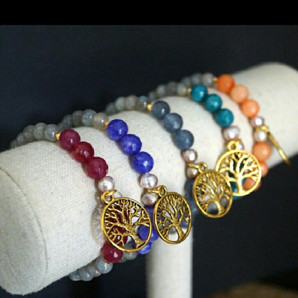 Semi-Precious Stone Tree of Life Beaded Bracelets
