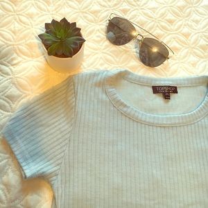 Blue semi-sheer crop top