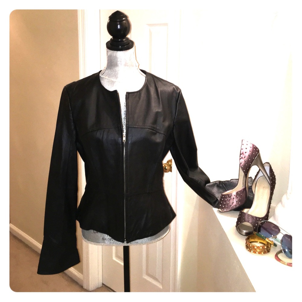 Black peplum leather jacket