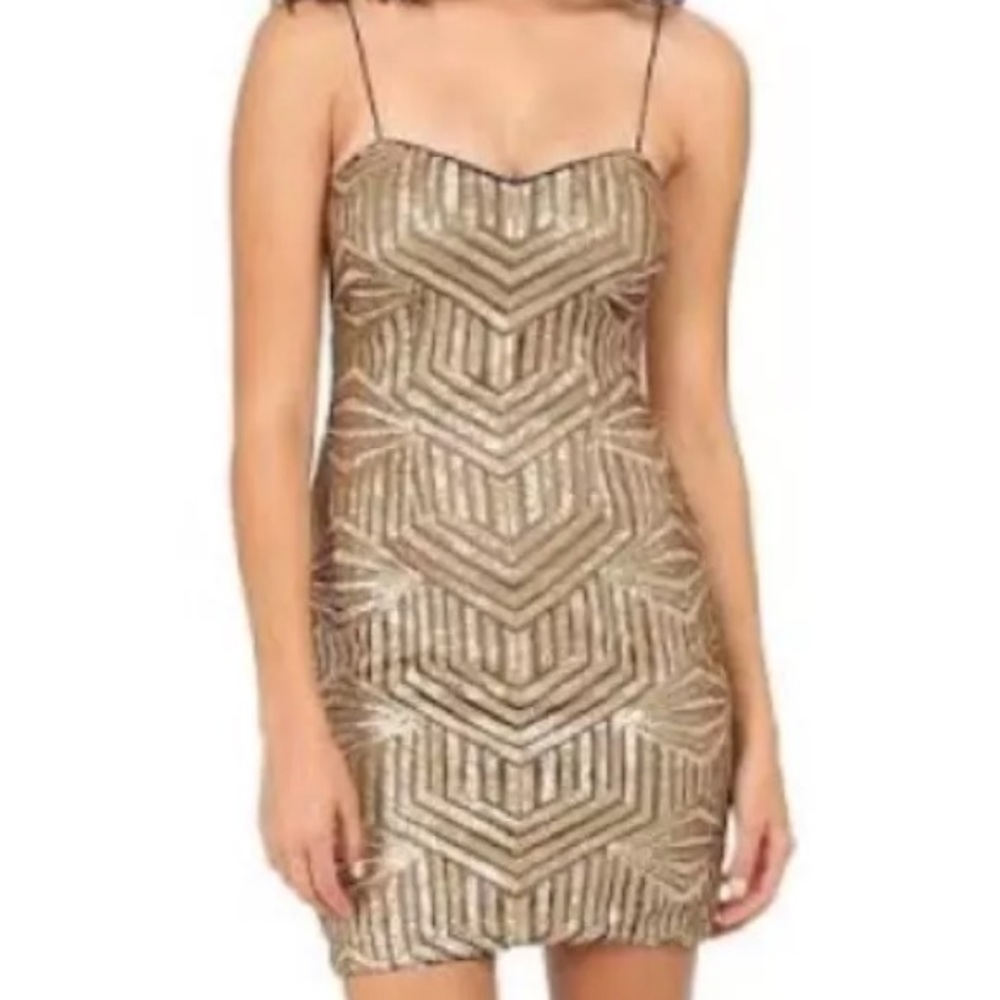 HP AIDAN MATTOX GOLD BRONZE DRESS SIZE 0 - Picture 1 of 4