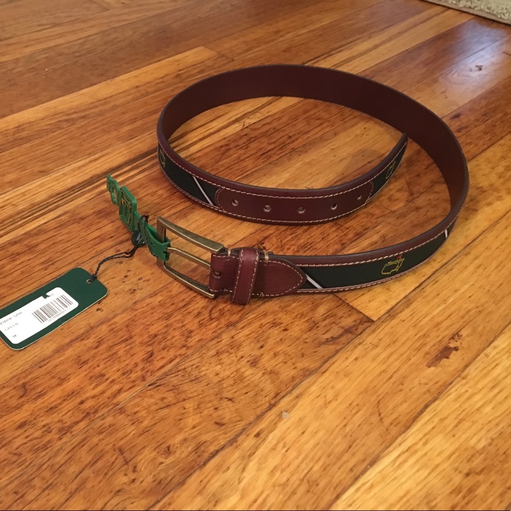 Masters Green/Navy Logo Leather Belt