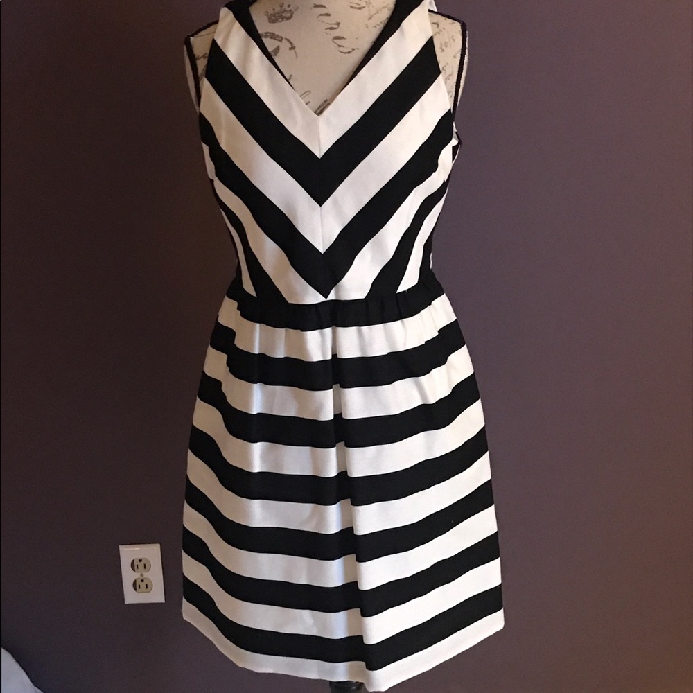 Loft - Black/Off White striped dress Size 10p