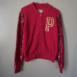 Sequins sleeved bomber jacket