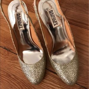 Gold Badgley Mischka 'Kiss Kiss' Slingback Heels