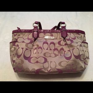 Purple Coach gallery optic signature tote.