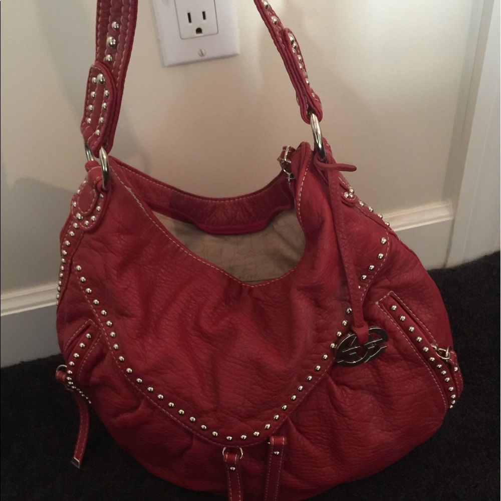 Guess red soft leather slouchy purse like new !!!