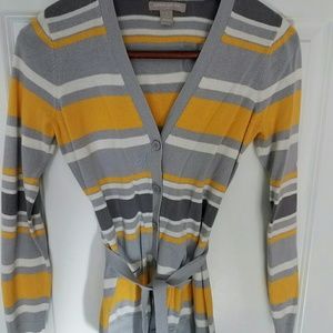 Banana Republic Yellow and Grey Striped Cardigan