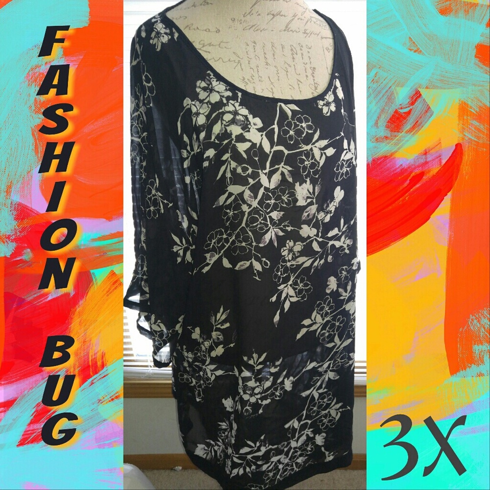 New! Fashion Bug Lightly Sheer, Plus Sz 3X Tunic