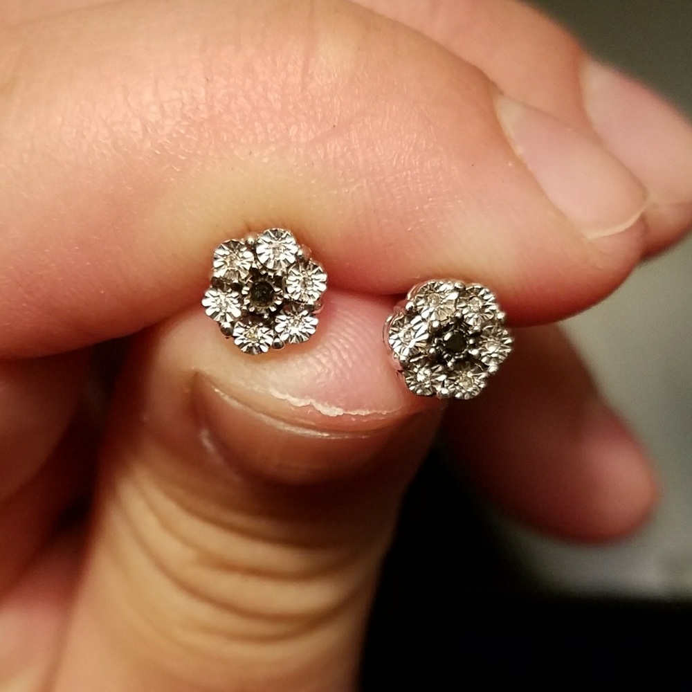 Sterling silver black diamond earrings