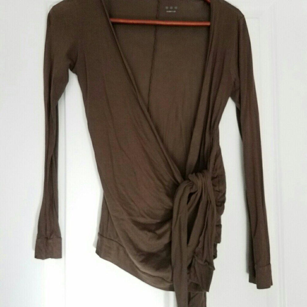 Three Dots Brown Wrap Cardigan