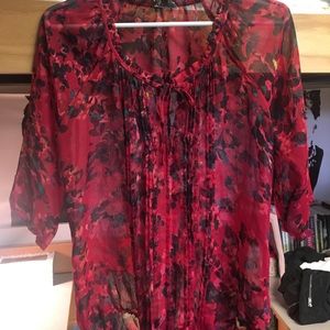 Red floral blouse
