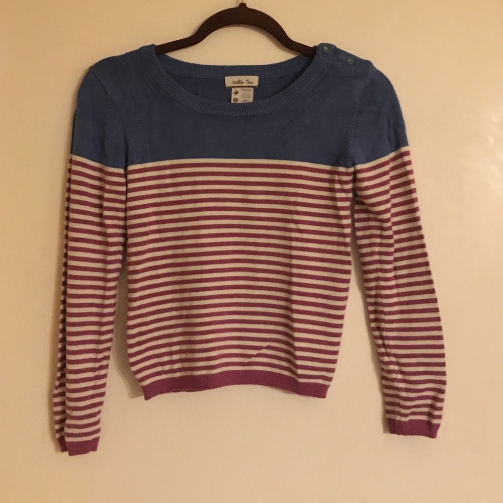Sz 10 Matilda Jane lt blue/pink/ecru stripe swtr