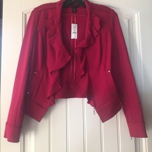 NWT White House Black Market Red Jacket Ruffle