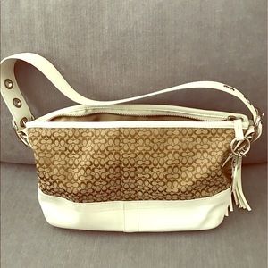 Coach white and tan monogram shoulder bag