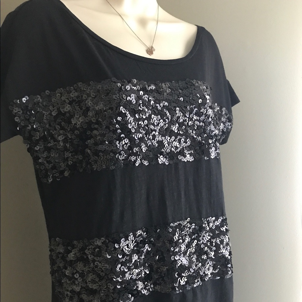 LOFT black striped sequin tee, S