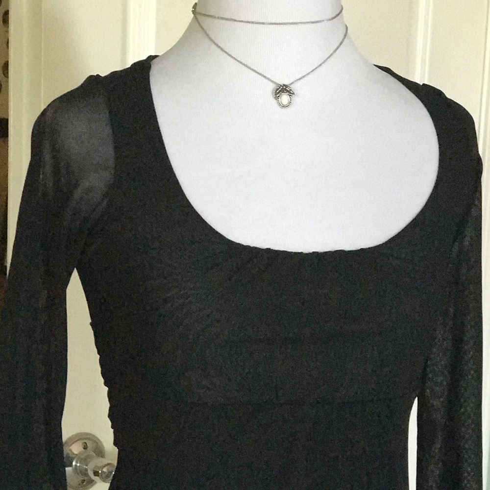 NWT - Loft - Black Top with Sheer Sleeves