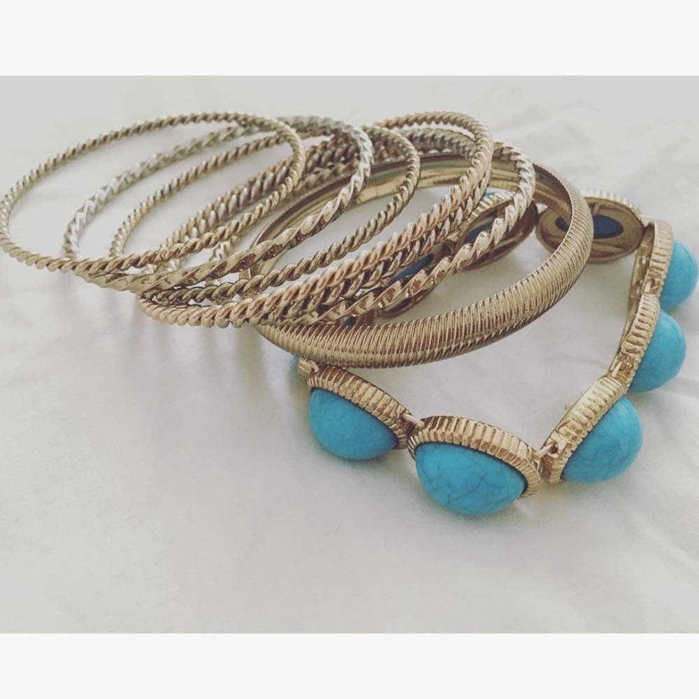 ✨Turquoise & gold bangle set