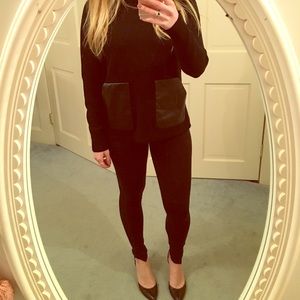 Black Sweater with Front Leather Pockets