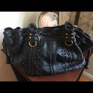Lockheart Leather Black Flower Braided Bag