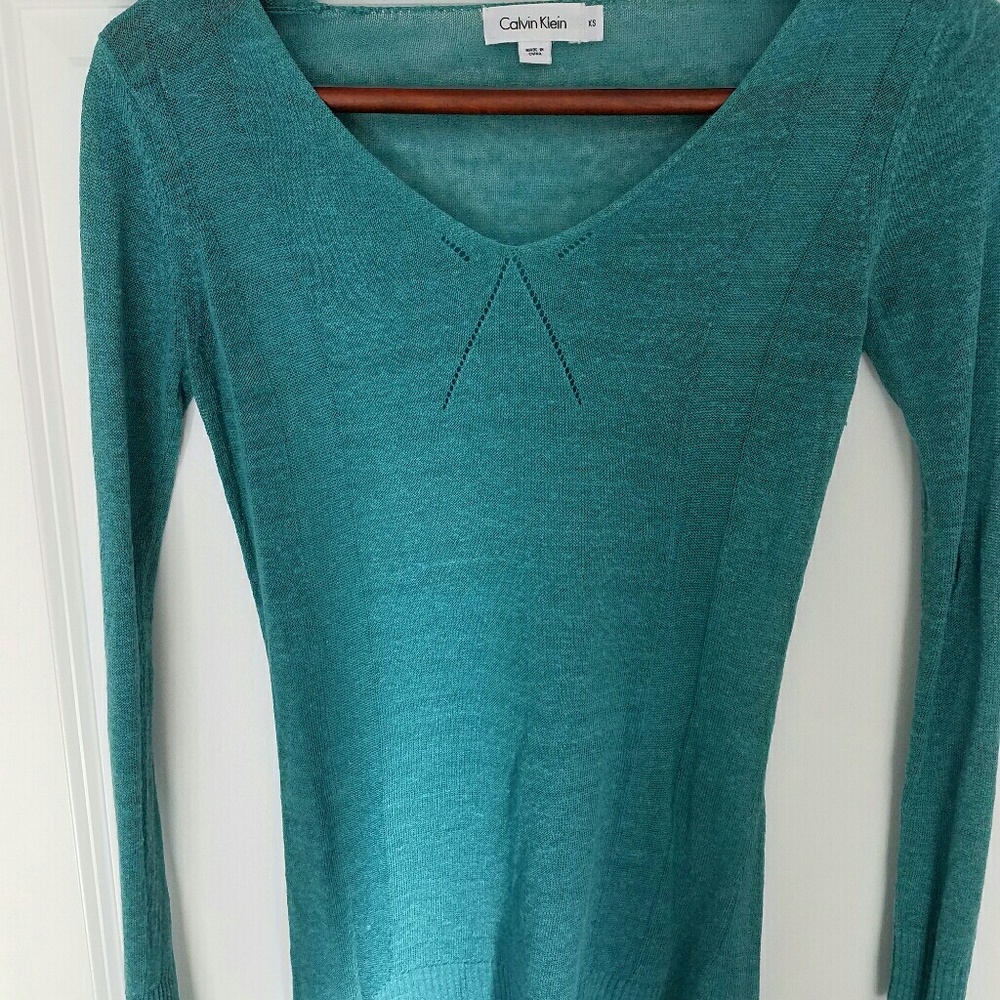 Calvin Klein Teal Knit V-neck Sweater