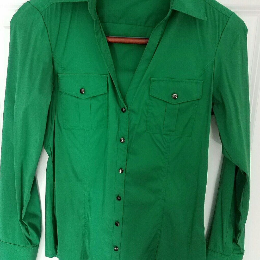 Express Kelly Green Fitted Button-down