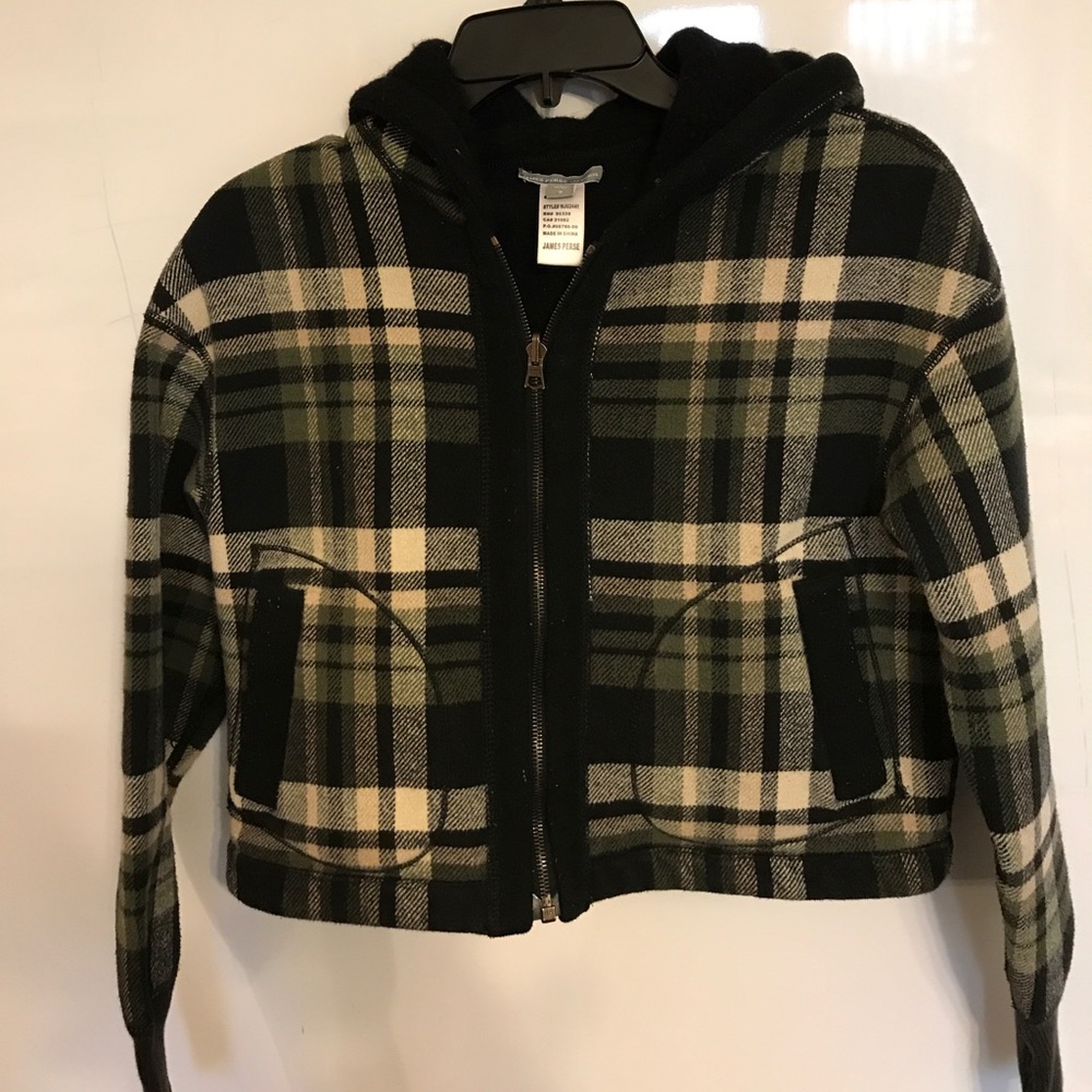Cropped plaid zip up hoodie