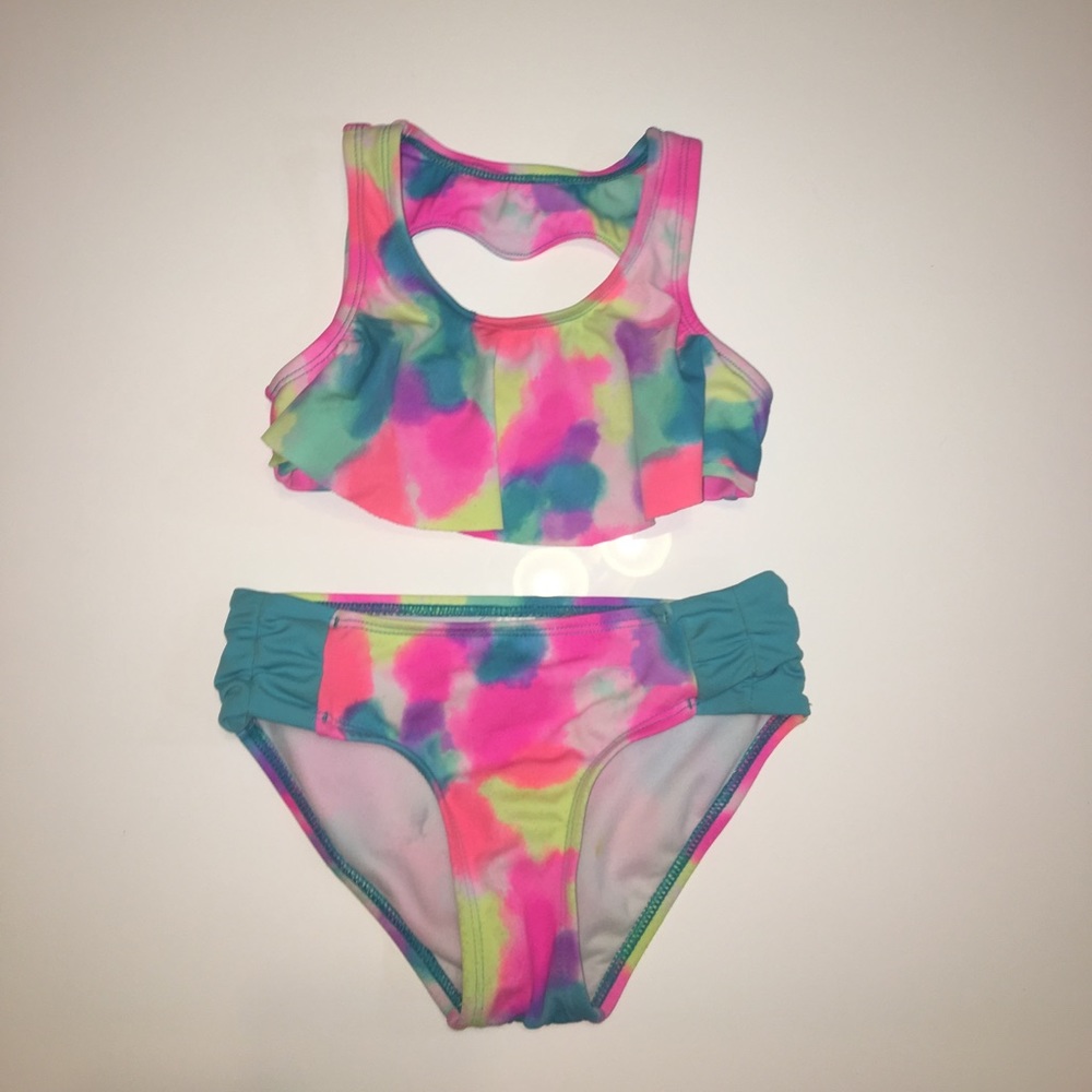 Justice 5 colorful bikini w/ heart cutout in back