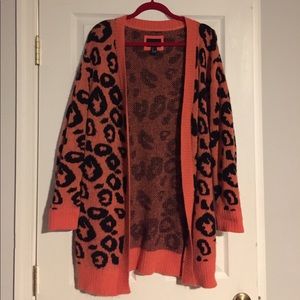 Forever 21 coral leopard print long sweater