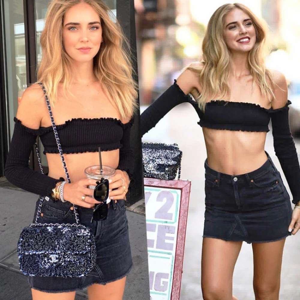 Crop bandeau off the shoulder ribbed Bardot top