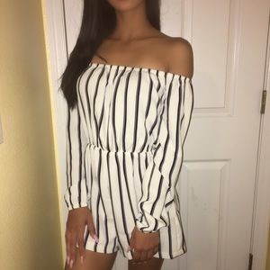 Brand new striped off-the-shoulder romper