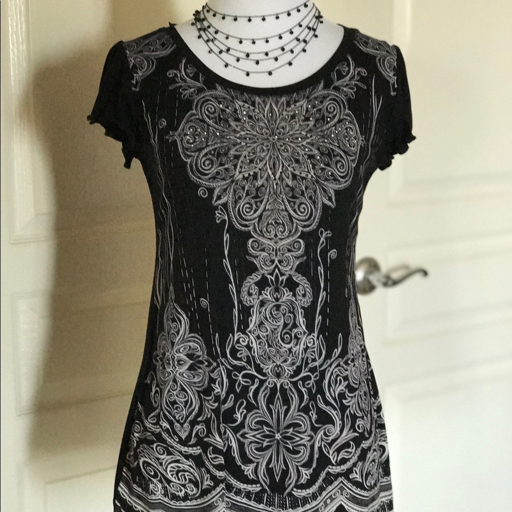 NWOT - B.L.E.U. Top with Lace and Embellishments