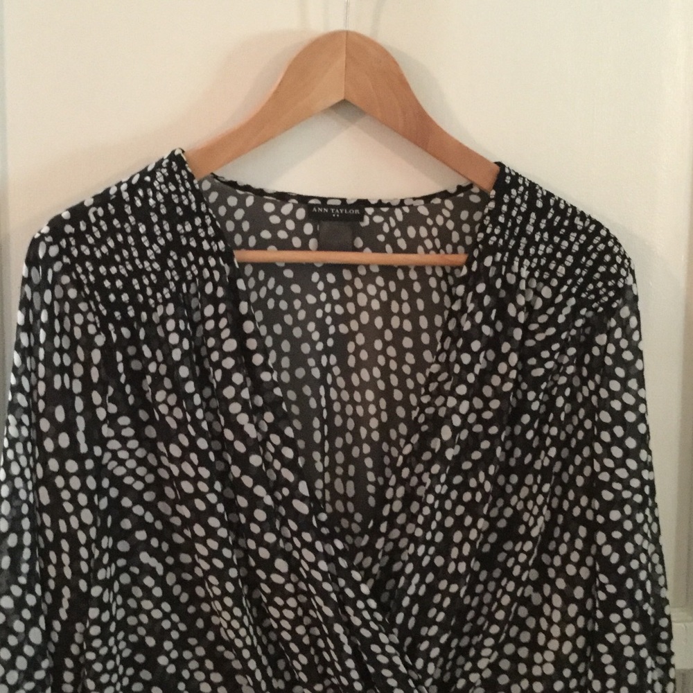 Ann Taylor Navy & White Polkadot wrap top