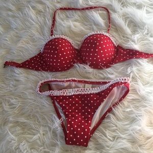 Red polka dot pinup bikini