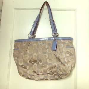Coach Signature Handbag Light Blue & Beige