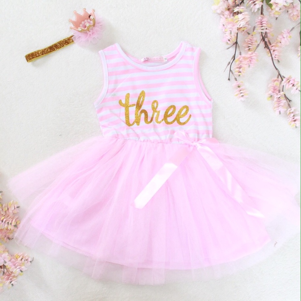 Third birthday dress and headband