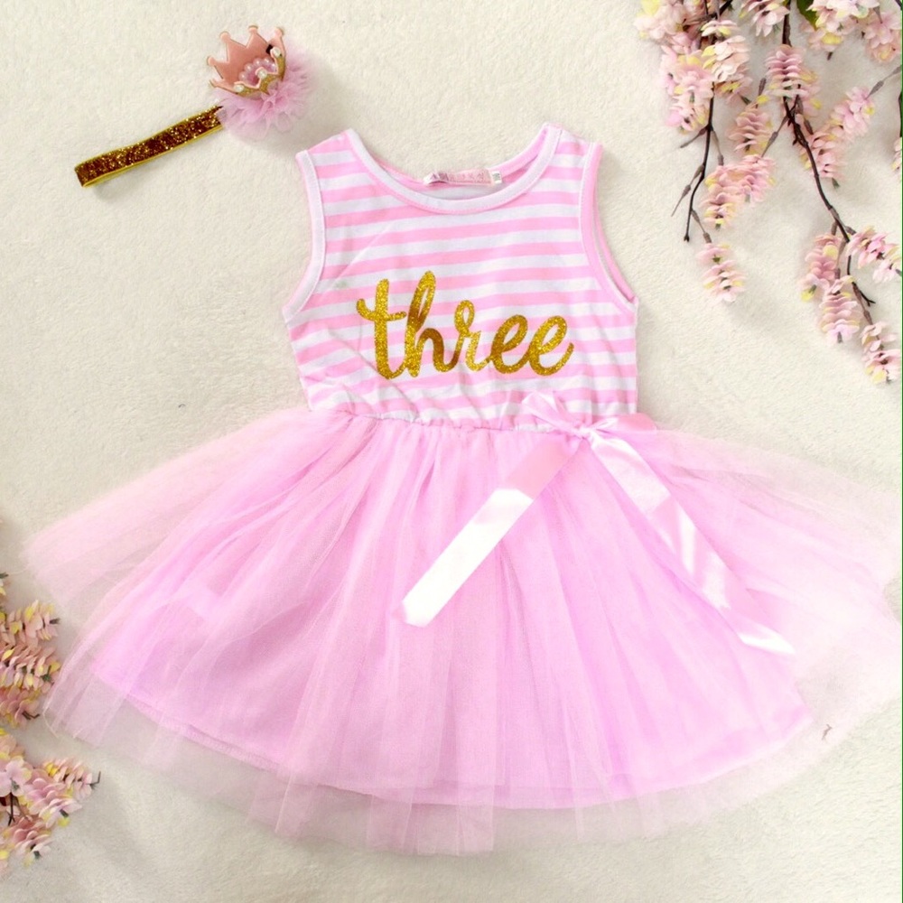 Third birthday dress and headband