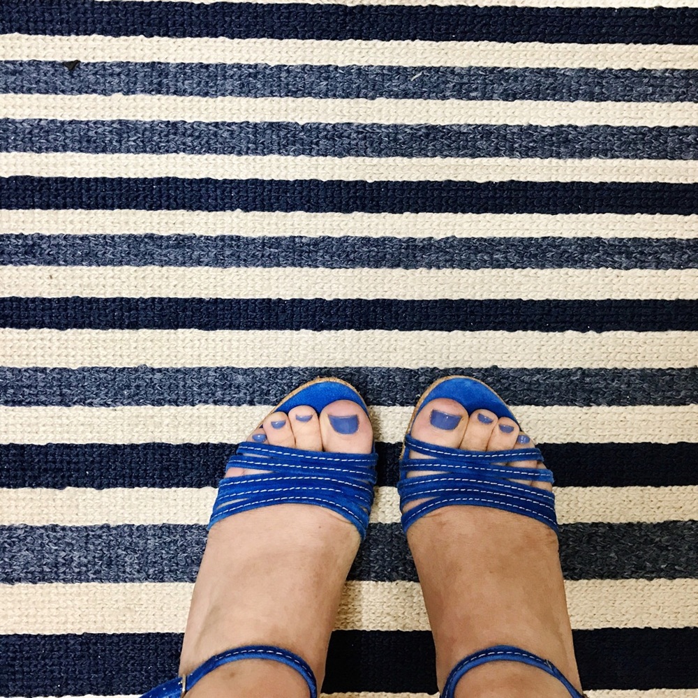 J. Crew Cobalt Raffia Woven Wedges