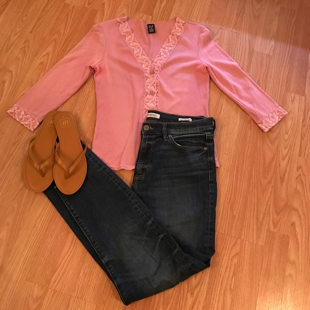 GAP Pink Cardigan with Lace Trim