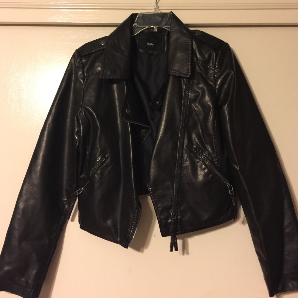 Faux leather motorcycle jacket