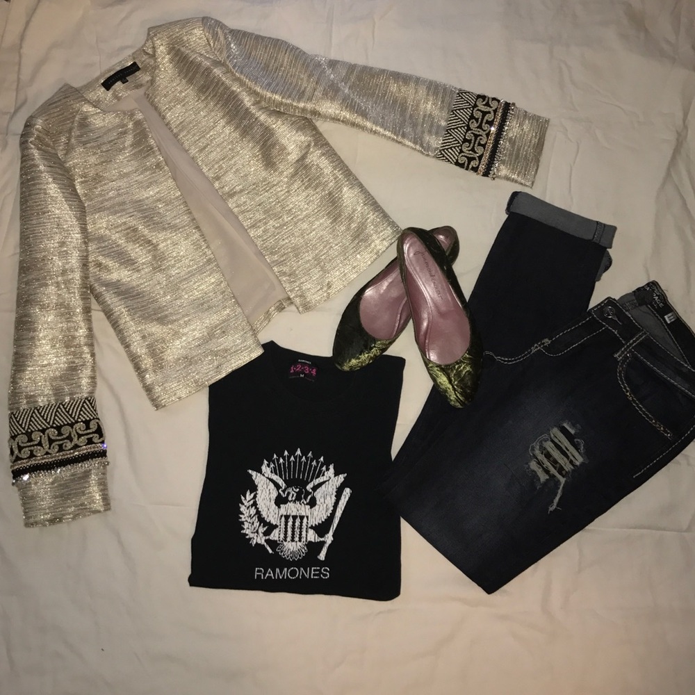 Embellished gold blazer by English Rose.