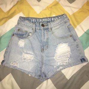 High Rise Ripped Denim Shorts