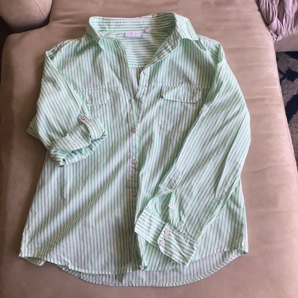 Striped green button up