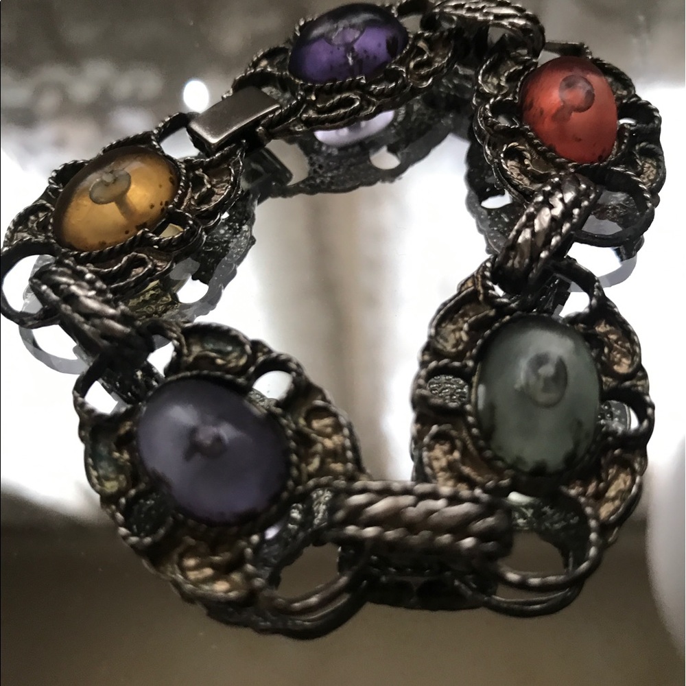 Antique gold multi color stones
