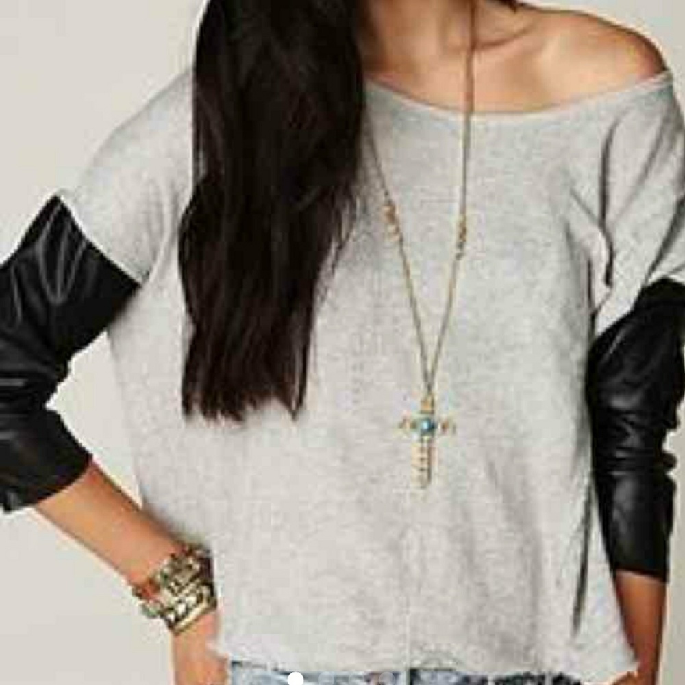 Free People vegan leather 3/4 sleeve flowy