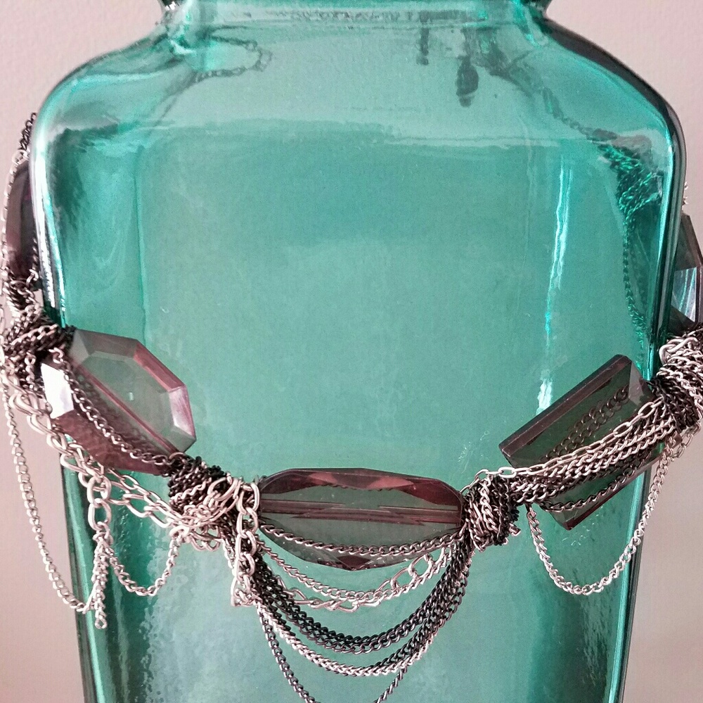 EXPRESS Faux Amethyst and Gunmetal Necklace