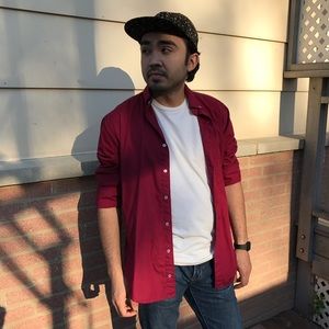 Red Long Sleeve Button Up