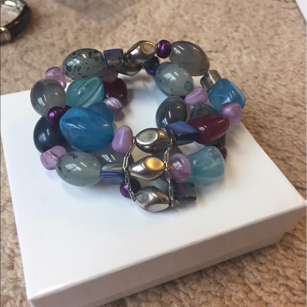 LAST 24 HRS! 3 strand purple turquoise &gray beads