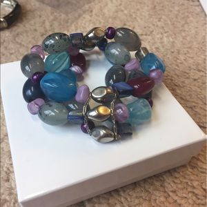LAST 24 HRS! 3 strand purple turquoise &gray beads