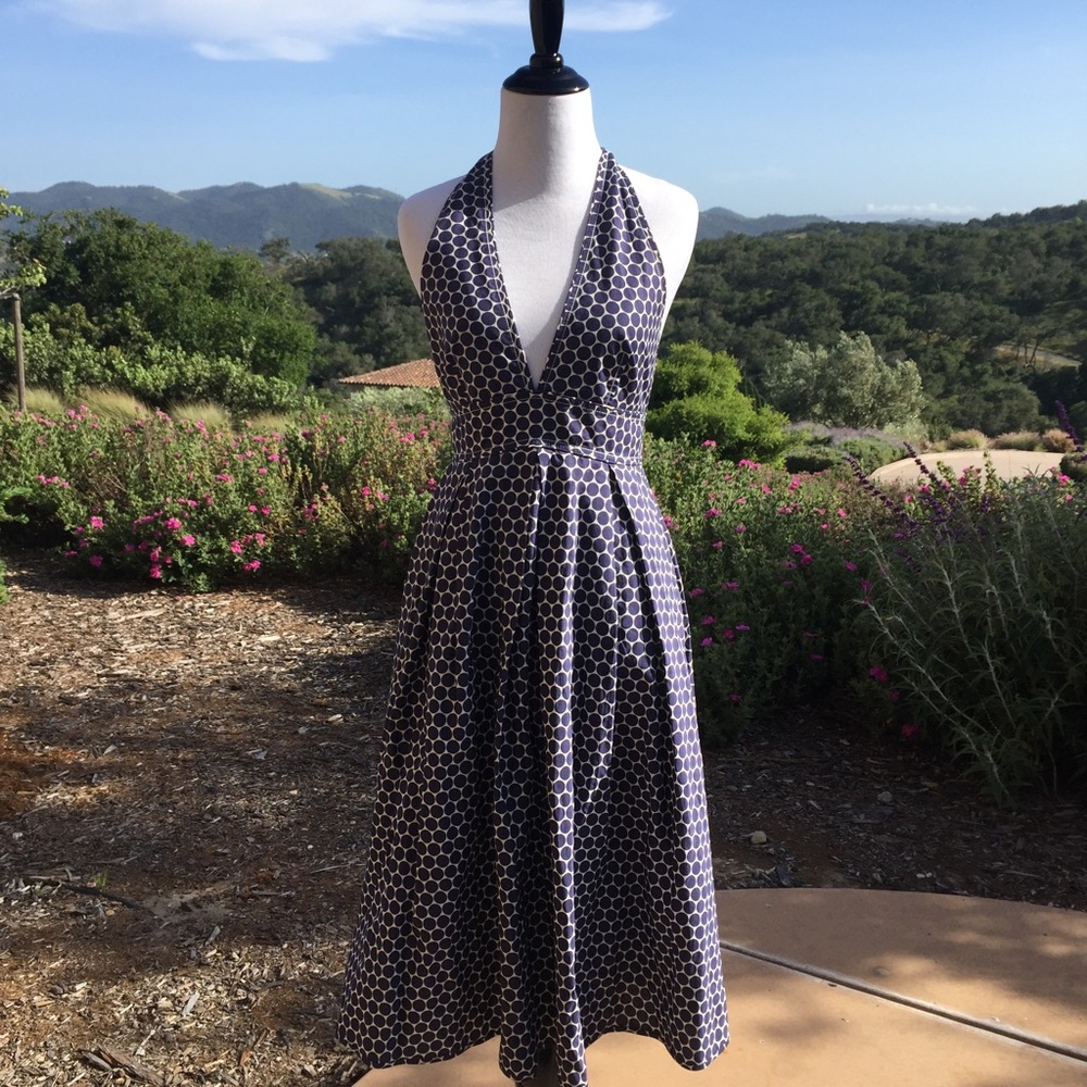 J.Crew Navy Polka Dot Cotton Halter Dress