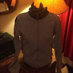 NWT SZ MED GRAY/ black lace trim zip up sweatshirt